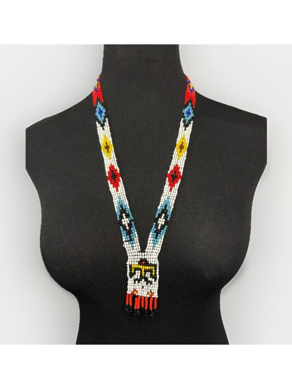 Vintage Southwestern Native Seed Bead Eagle Thunderbird Pendant Necklace Beaded